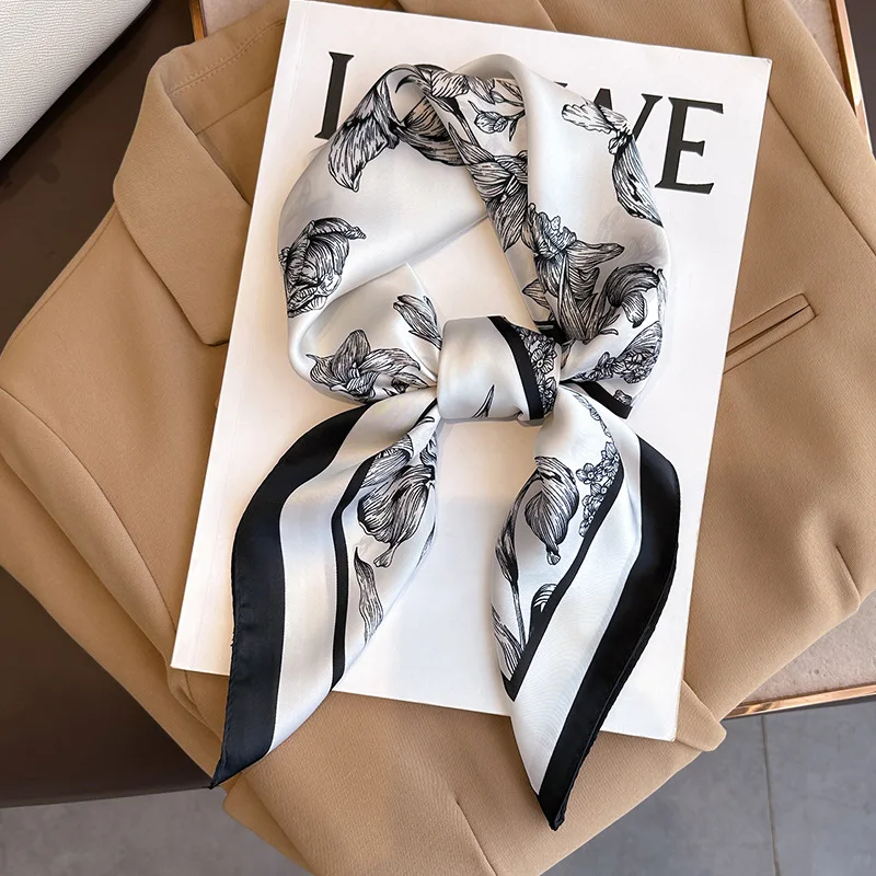 Scarf Silk Square - 70*70cm luksusowy kwiatowy nadruk jedwabny kwadratowy
